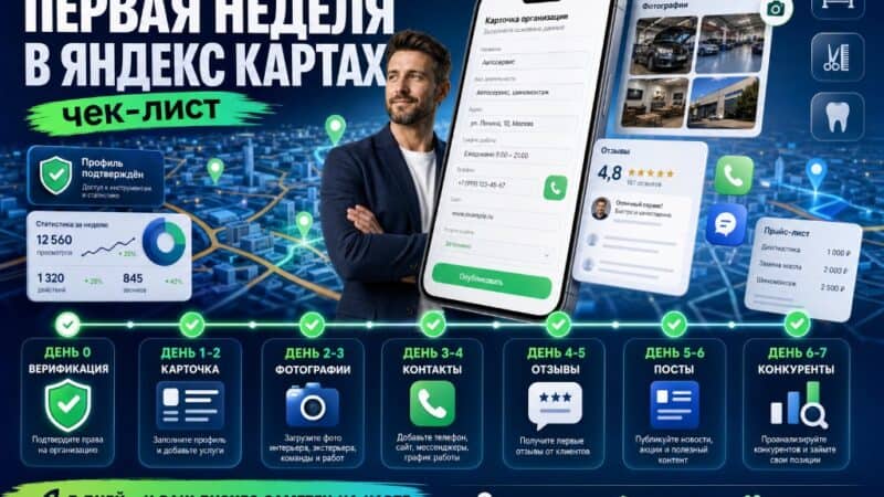 Первая неделя в Яндекс Картах: чек-лист для автосервиса, салона и стоматологии